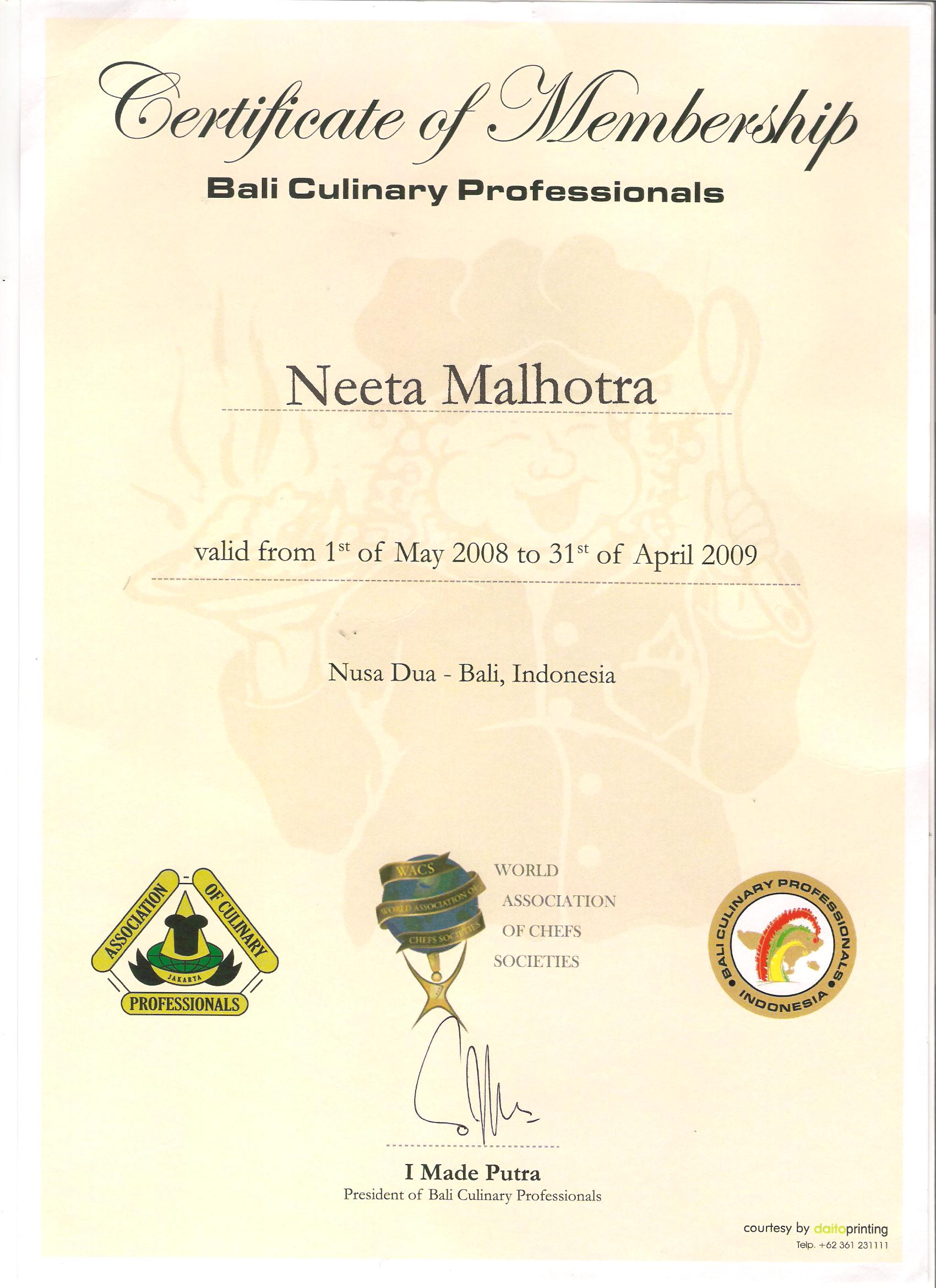 Bali Culinary Professionals 2008 - 2009